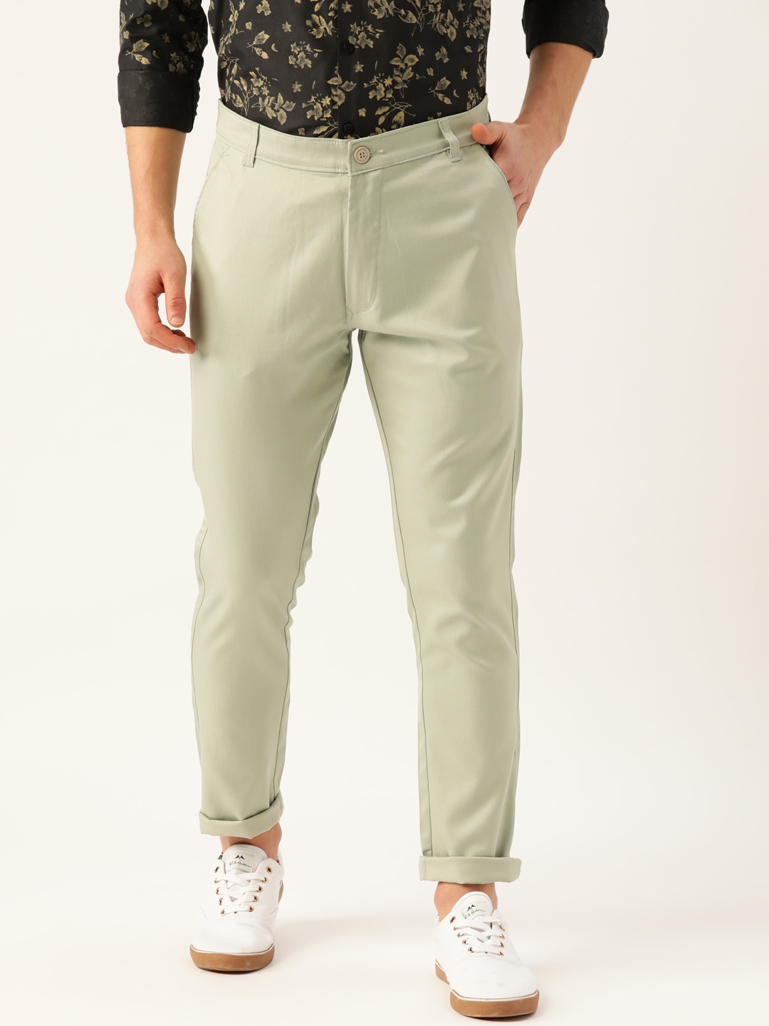 Buy SOJANYA Men Green Smart Fit Solid Regular Trousers - Trousers for ...