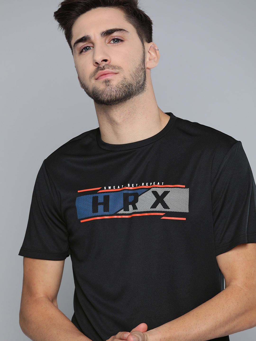 Buy HRX By Hrithik Roshan Men Anthratcite Typographic Rapid Dry ...