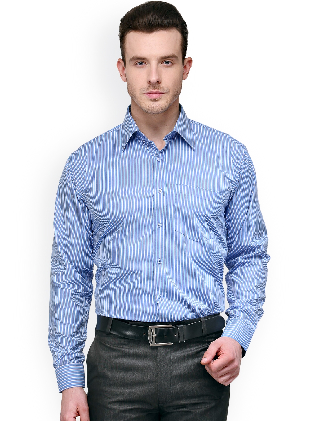 Buy Hancock Blue & White Striped Classic Fit Formal Shirt - Shirts for ...