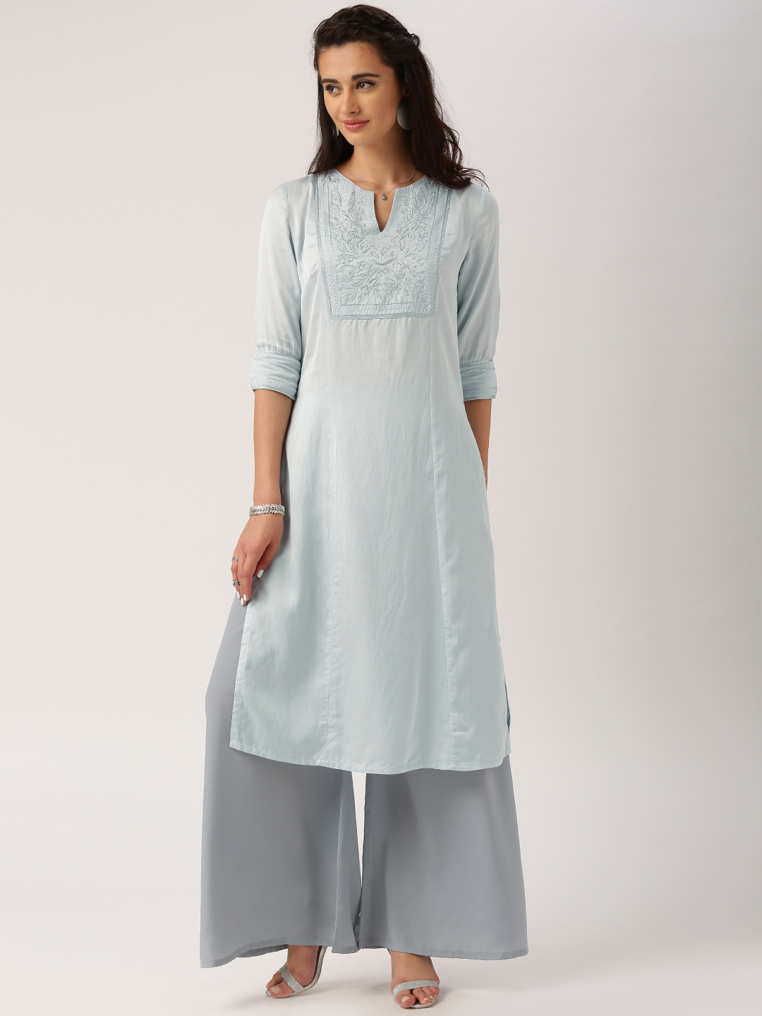 Buy All About You Dusty Blue Embroidered Kurta - Kurtas for Women ...