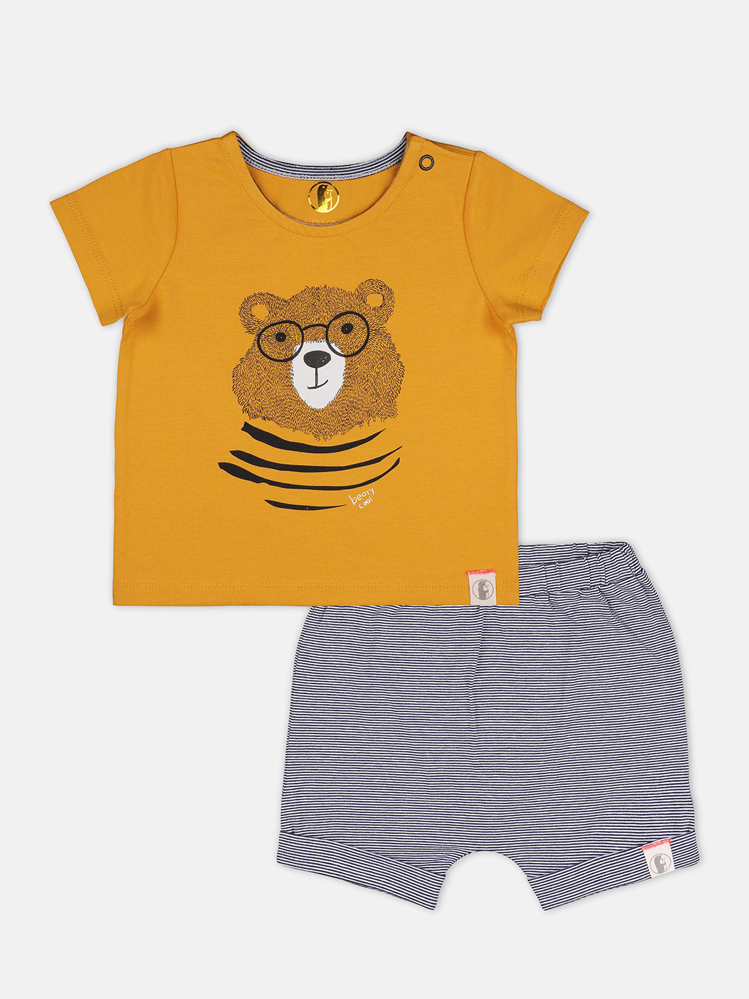 Buy Babysafe Infant Boys Mustard Yellow & Navy Blue Printed T Shirt