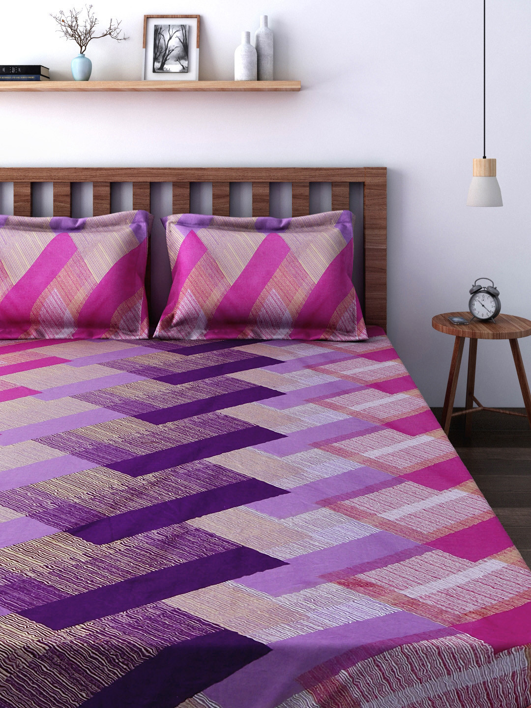 Buy SWAYAM Caramel Pink 180 TC Cotton Double Bedsheet With 2 Pillow