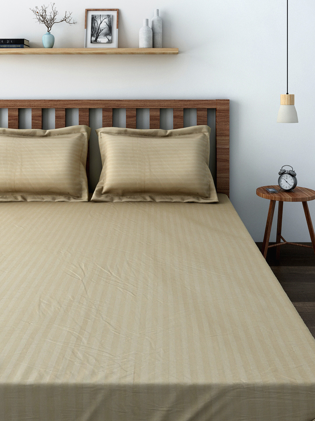 Buy SWAYAM Beige 400 TC Cotton Double Bedsheet With 2 Pillow Covers