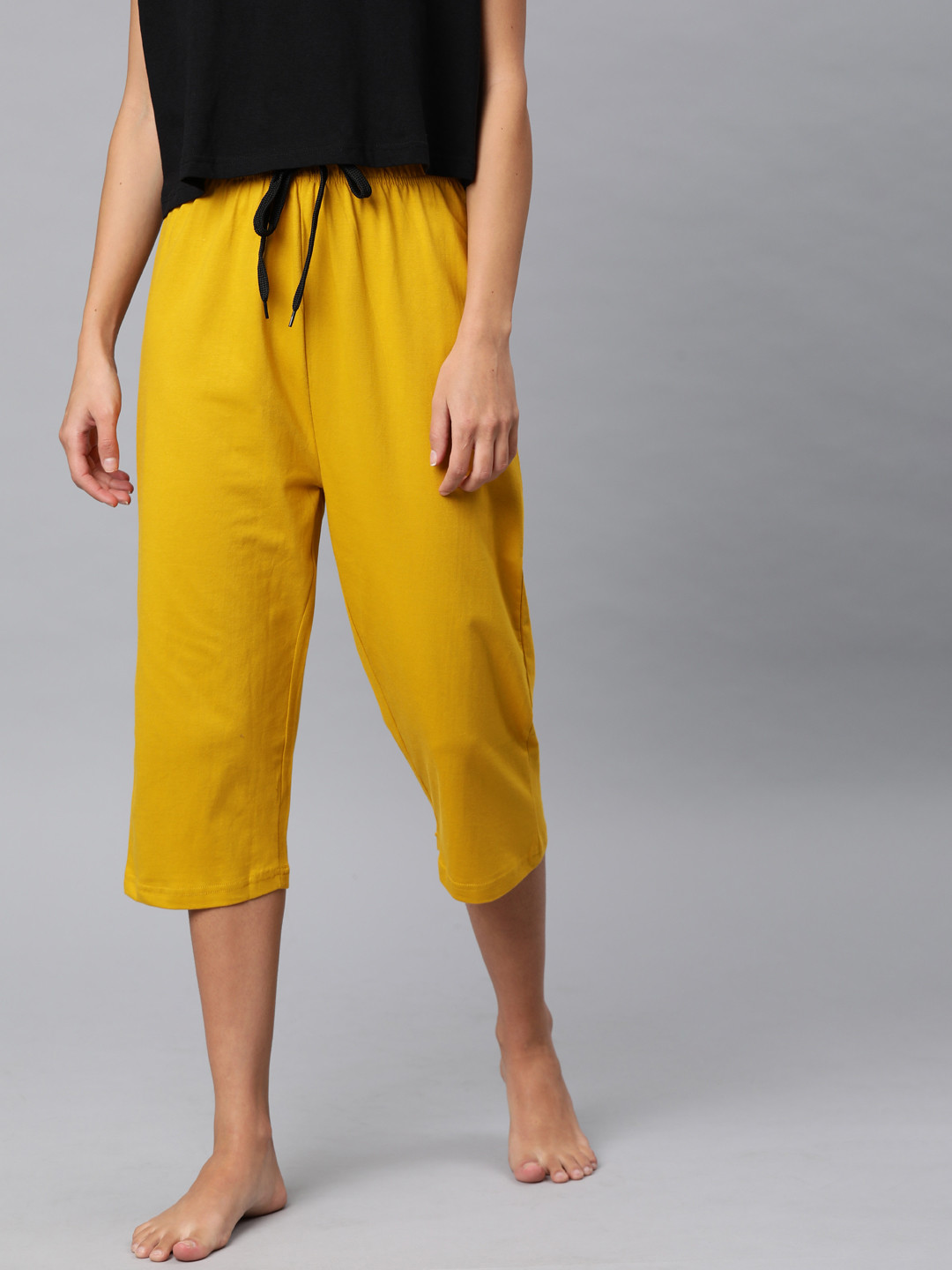 Buy QUARANTINE Women Mustard Yellow Solid Regular Fit Capris Capris