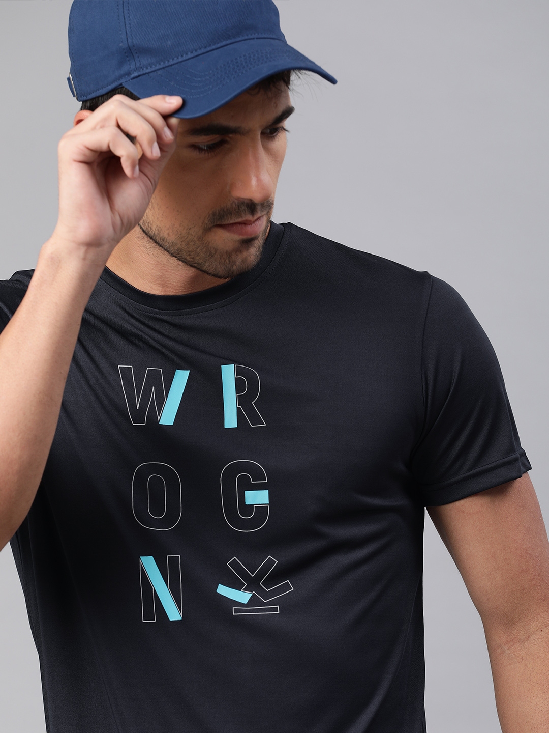 Buy WROGN ACTIVE Men Navy Blue Printed Round Neck T Shirt - Tshirts for ...