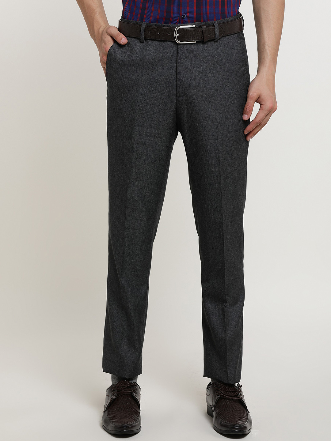 Buy Arrow New York Men Charcoal Grey Striped Formal Trousers Trousers