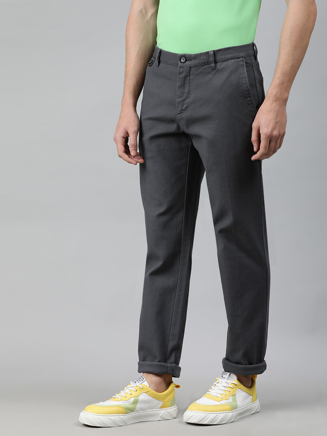 Buy Tommy Hilfiger Men Grey Regular Fit Solid Chinos - Trousers for Men ...