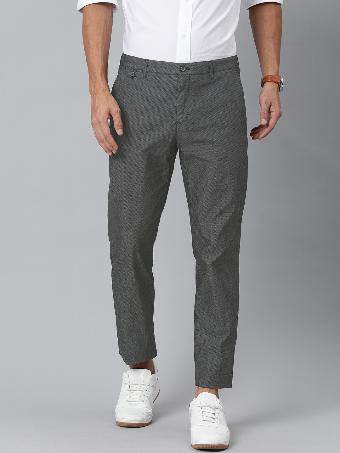 Buy Tommy Hilfiger Men Grey Melange Slim Fit Solid Chinos - Trousers ...