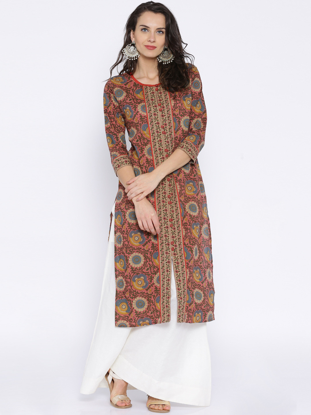 Anouk pink printed straight kurta Clearance
