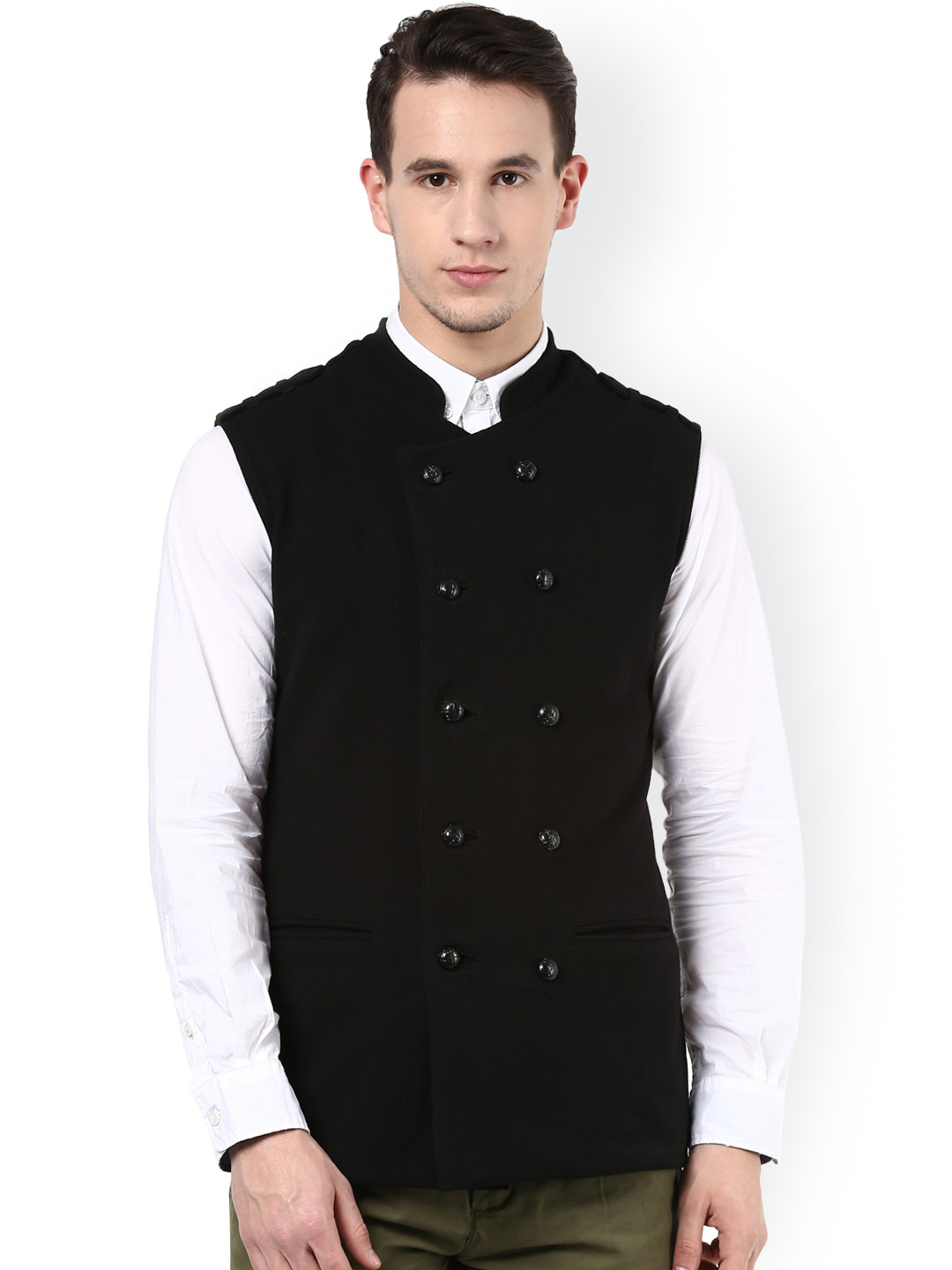 Buy Hypernation Black Double Breasted Nehru Jacket Nehru Jackets for