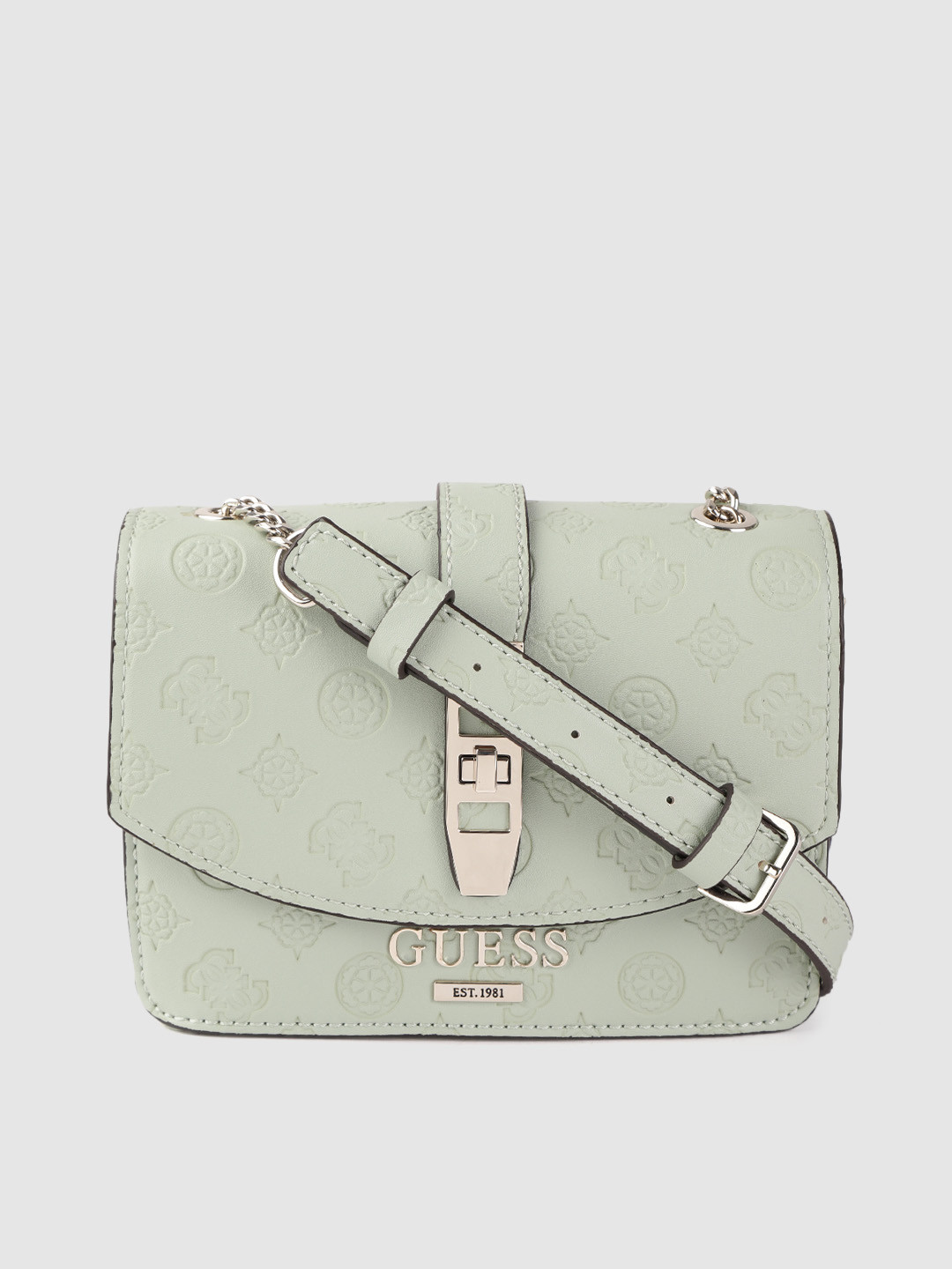Buy GUESS Mint Green Brand Logo Textured Sling Bag Handbags for Women