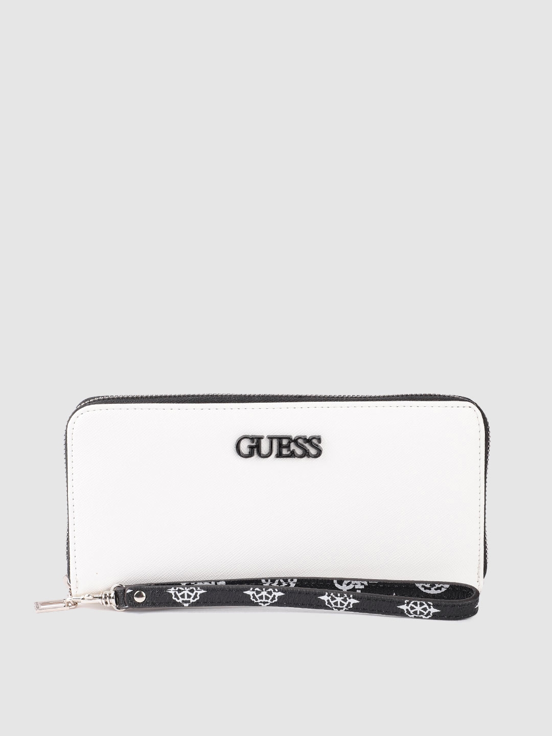 Buy GUESS Women White Solid Zip Around Wallet With Wrist Loop - Wallets ...