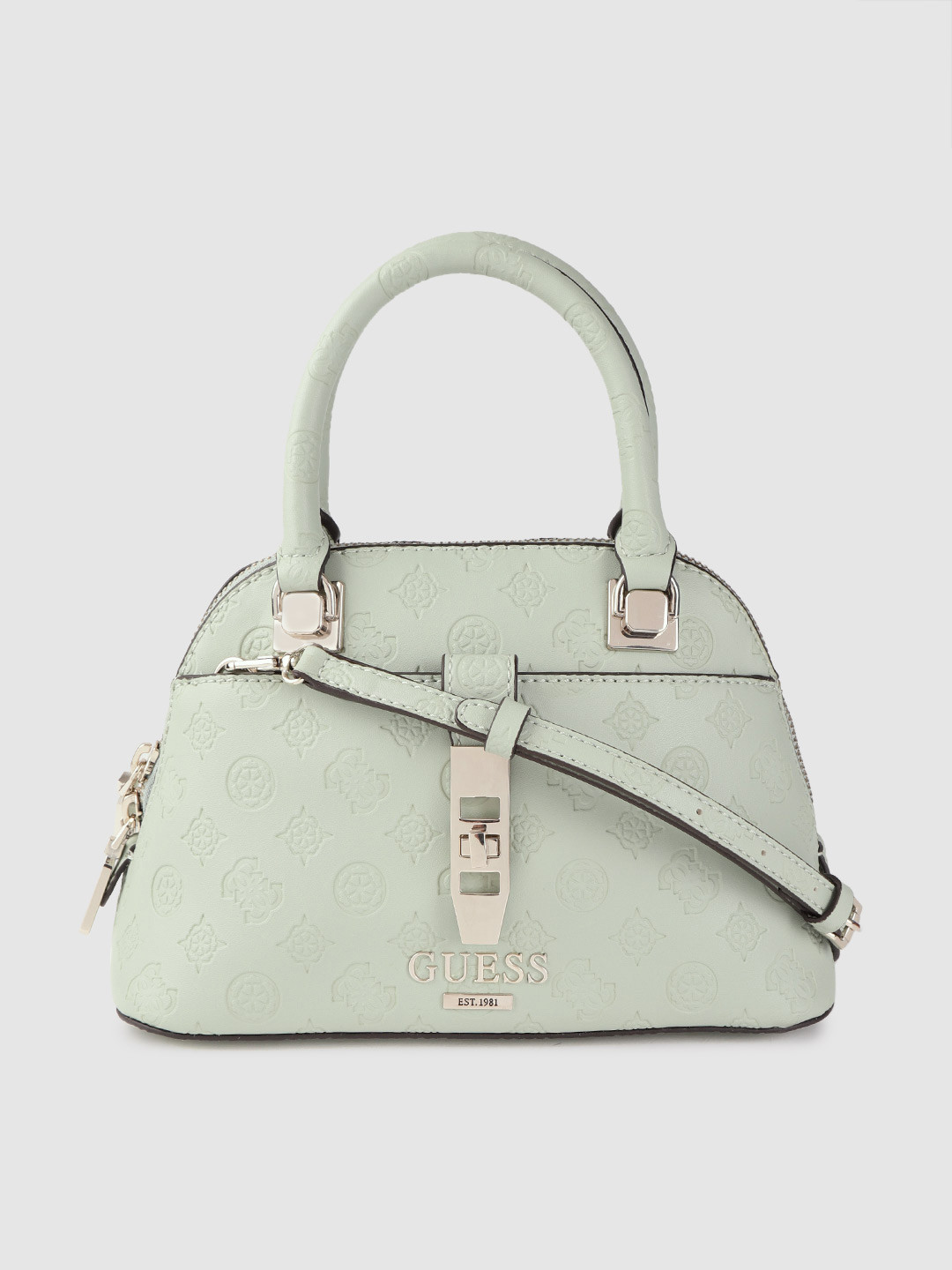 Buy GUESS Mint Green Brand Logo Textured Handheld Bag With Detachable