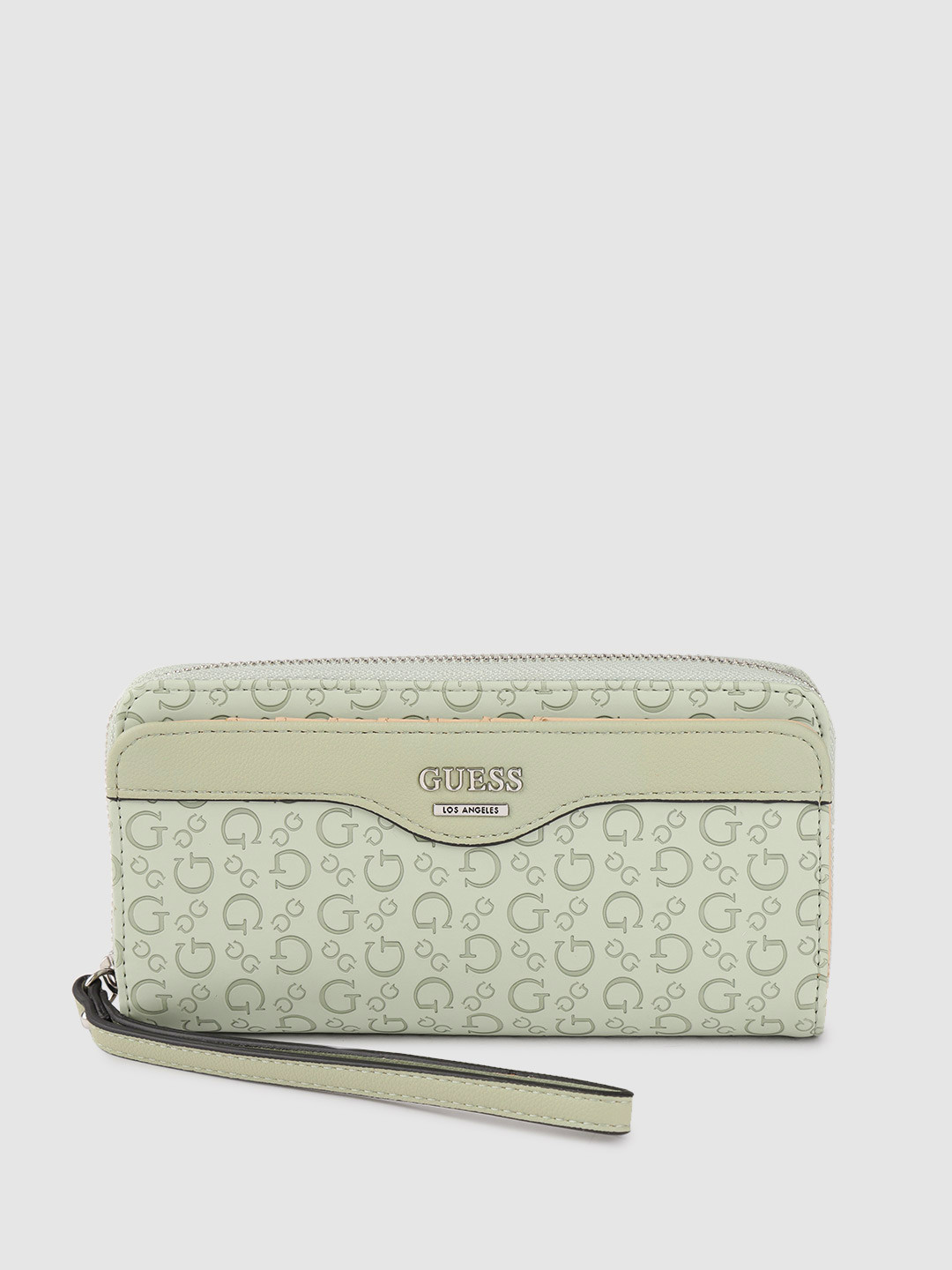 Buy GUESS Women Mint Green Brand Logo Textured Zip Around Wallet With Wrist Loop Wallets for