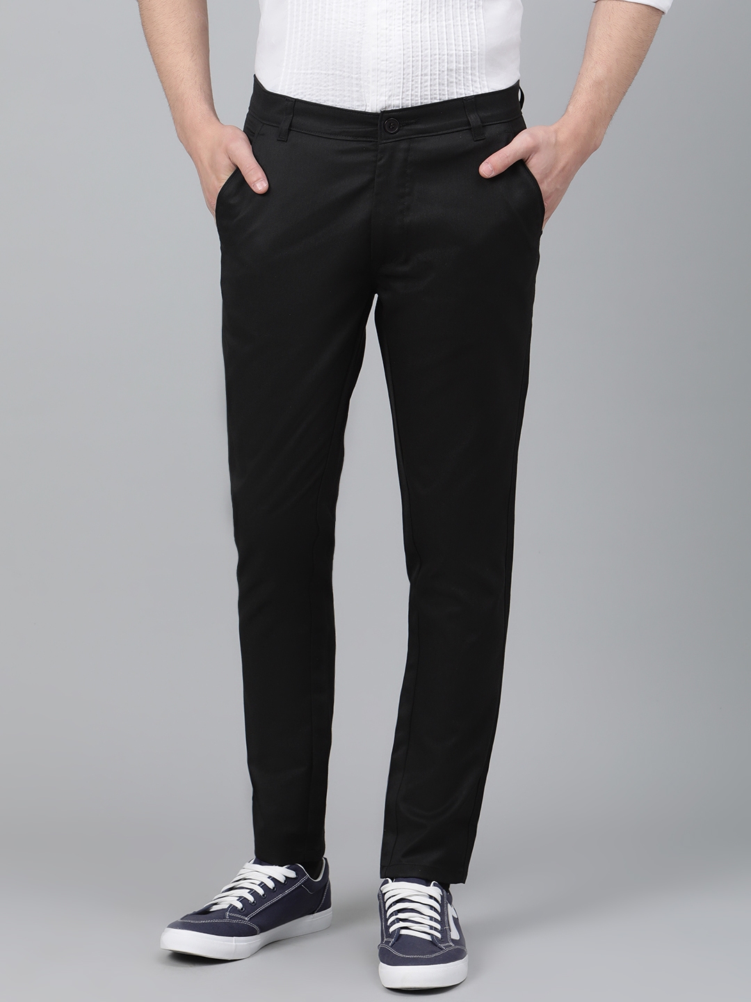 Buy DENNISON Men Black Smart Tapered Fit Solid Regular Trousers ...