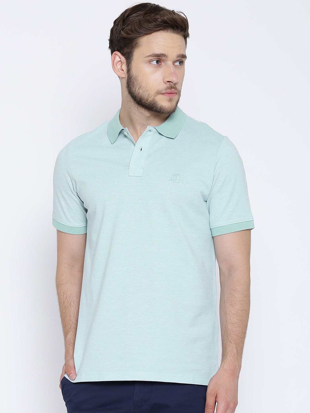 Buy H.E. By MANGO Light Blue Polo Pure Cotton T Shirt - Tshirts for Men ...