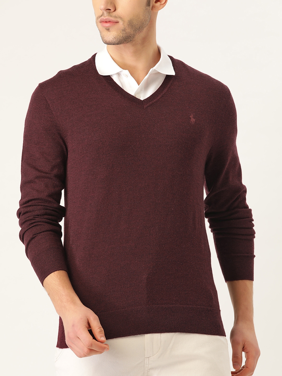 Buy Polo Ralph Lauren Men Maroon Pure Wool Solid Pullover Sweaters for Men 13096118 Myntra