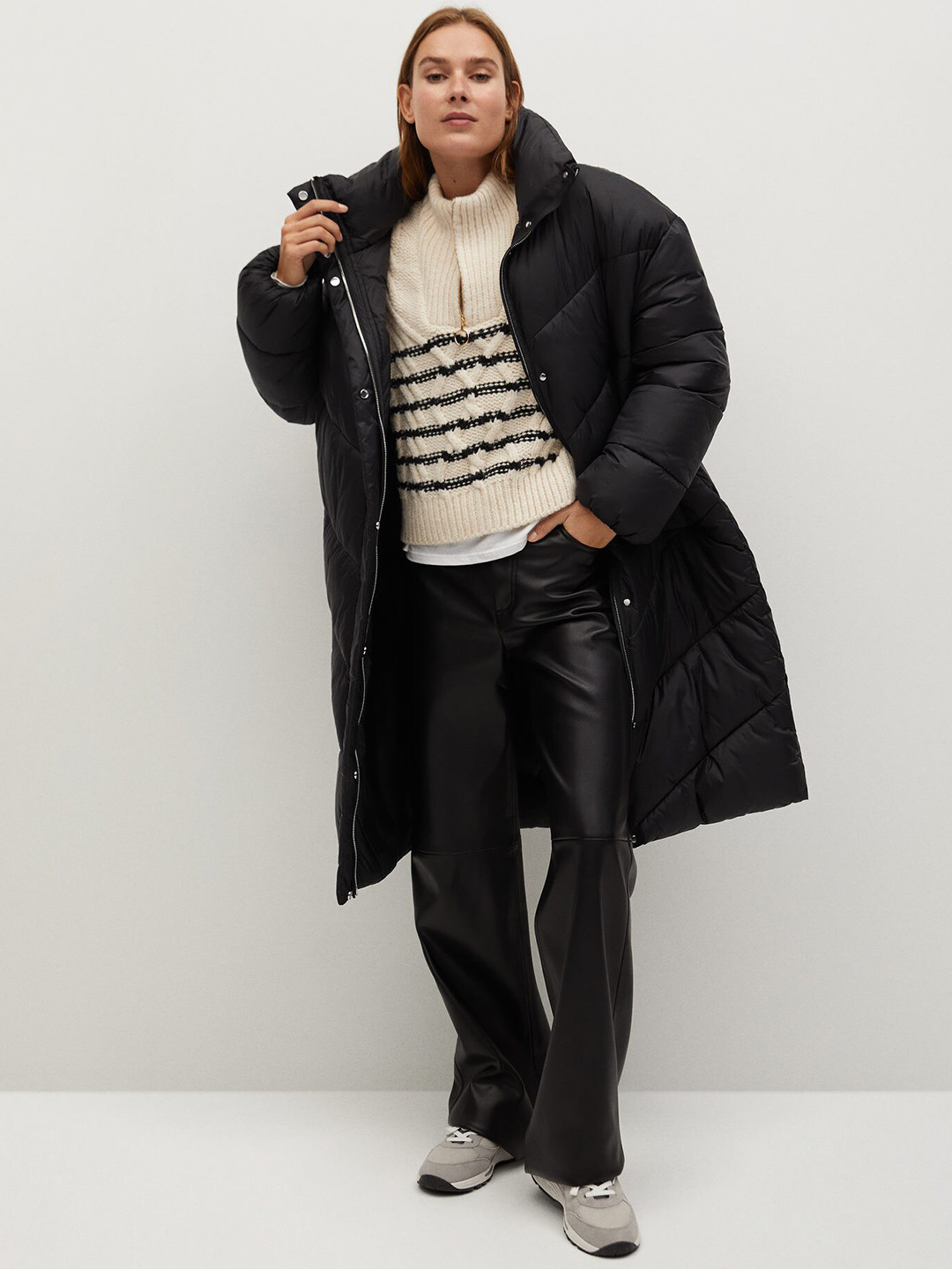 Buy MANGO Women Black Longline Puffer Jacket Jackets for Women