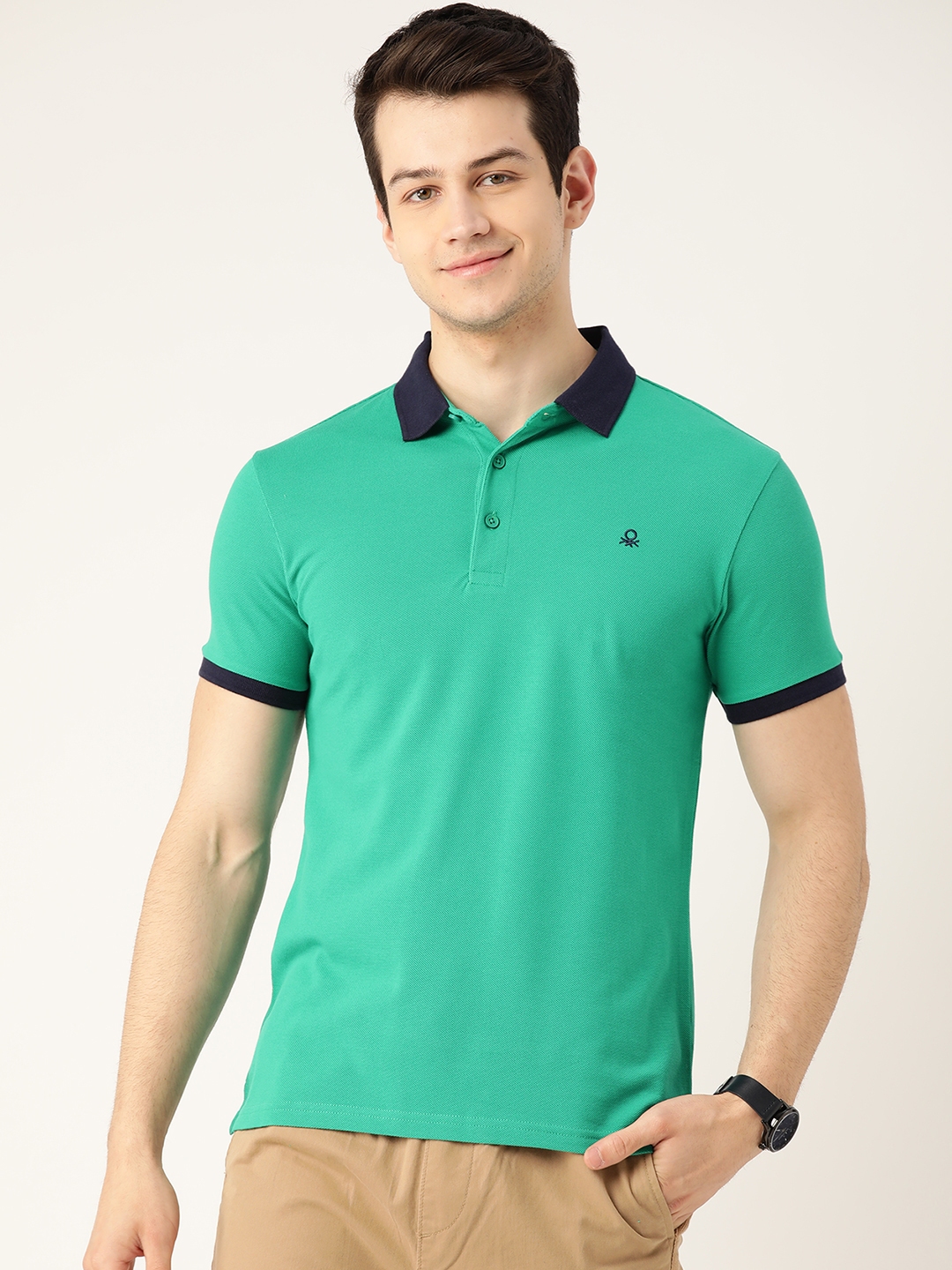 Buy United Colors Of Benetton Men Green Solid Pure Cotton Polo Collar T ...