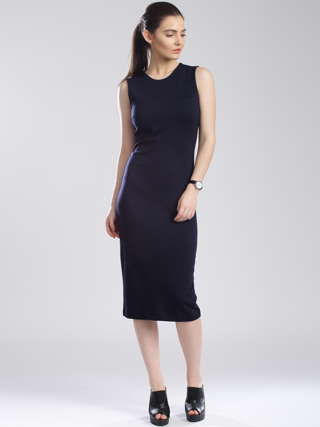 Buy Tommy Hilfiger Navy Bodycon Midi Dress - Dresses for Women 1310490 | Myntra