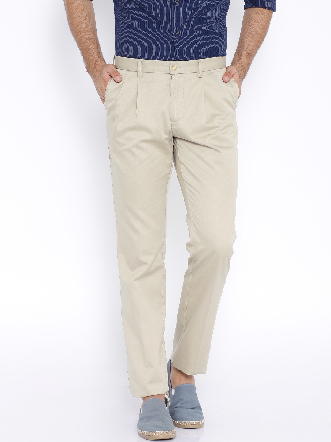 Buy Indian Terrain Beige Kansas Fit Chino Trousers - Trousers for Men ...