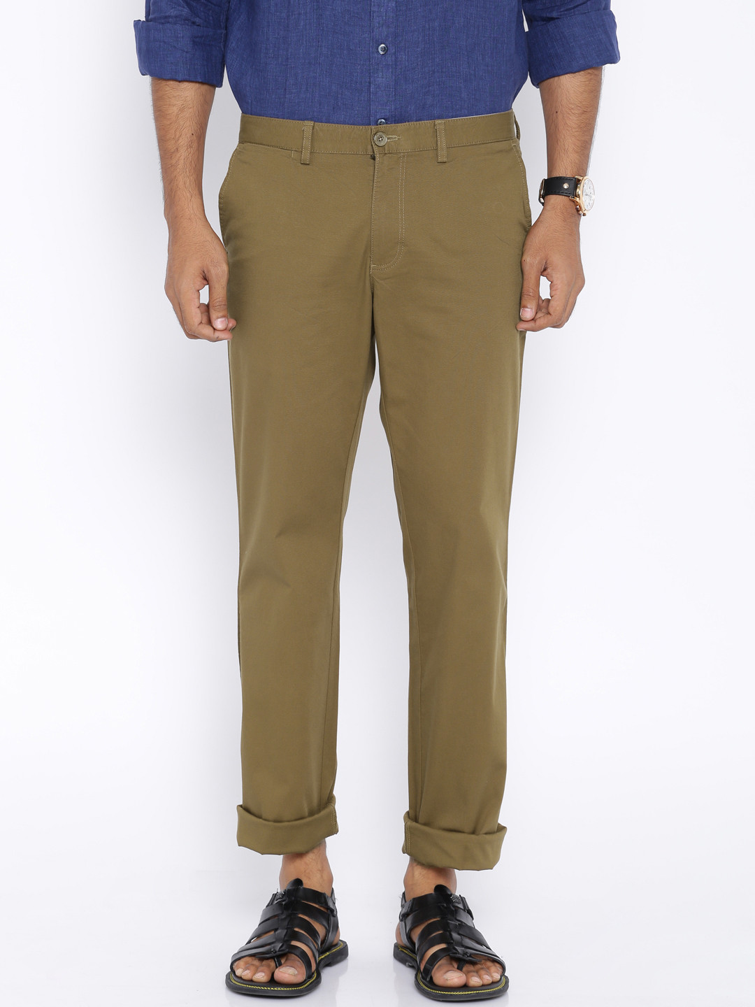Buy Indian Terrain Khaki Kansas Fit Chino Trousers Trousers for Men