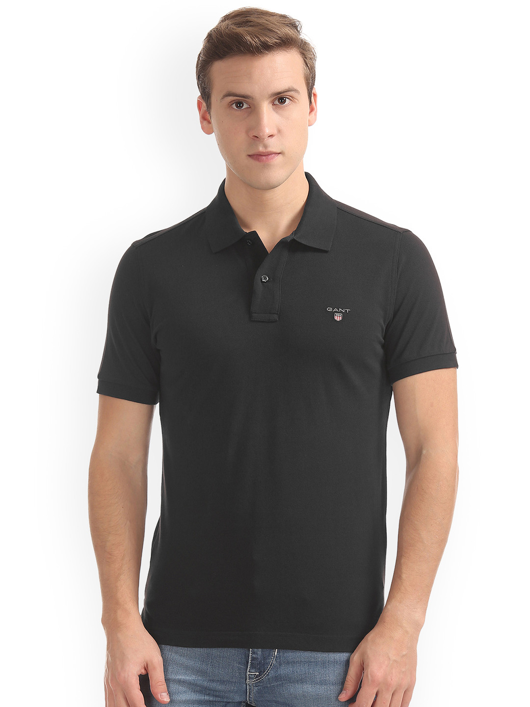 Gant Men Navy Blue Solid  Polo Collar T-Shirt