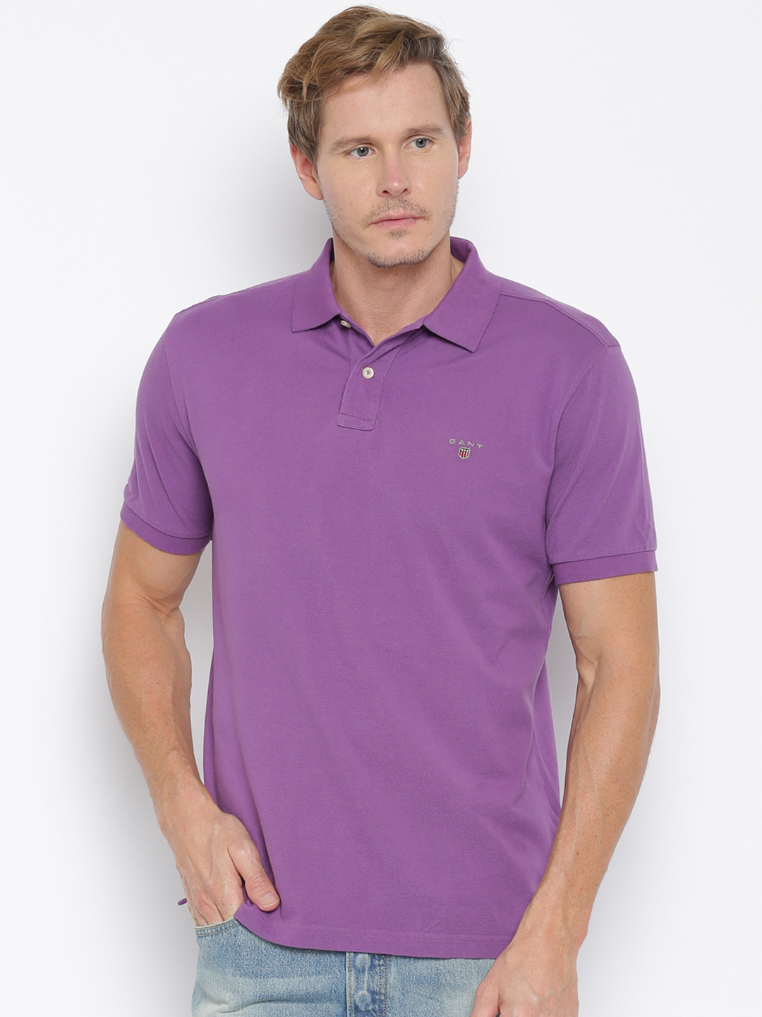 Buy GANT Men Lavender Polo Pure Cotton T Shirt Tshirts For Men 