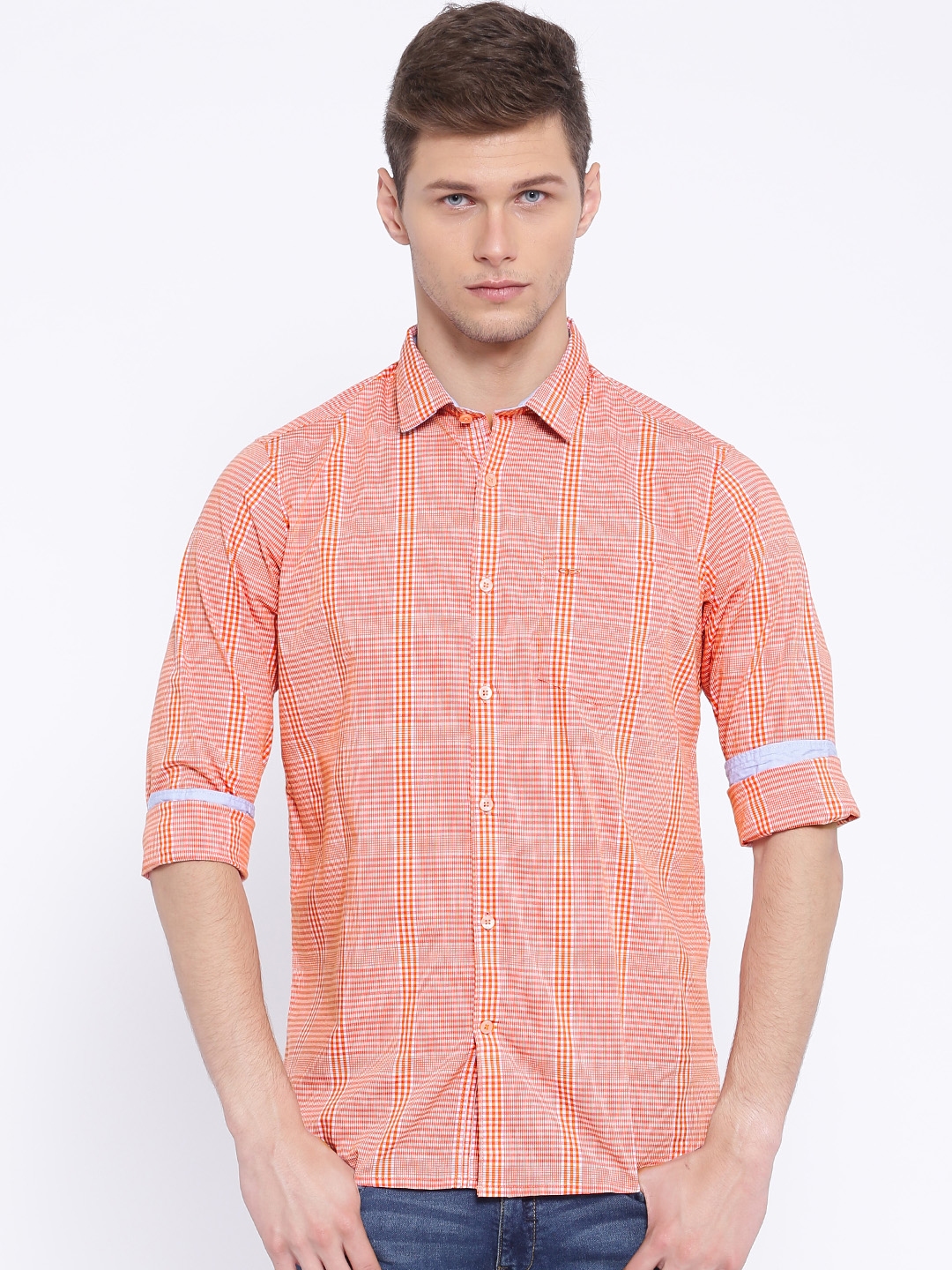 Buy ColorPlus Orange Checked Contemporary Fit Casual Shirt - Shirts for ...