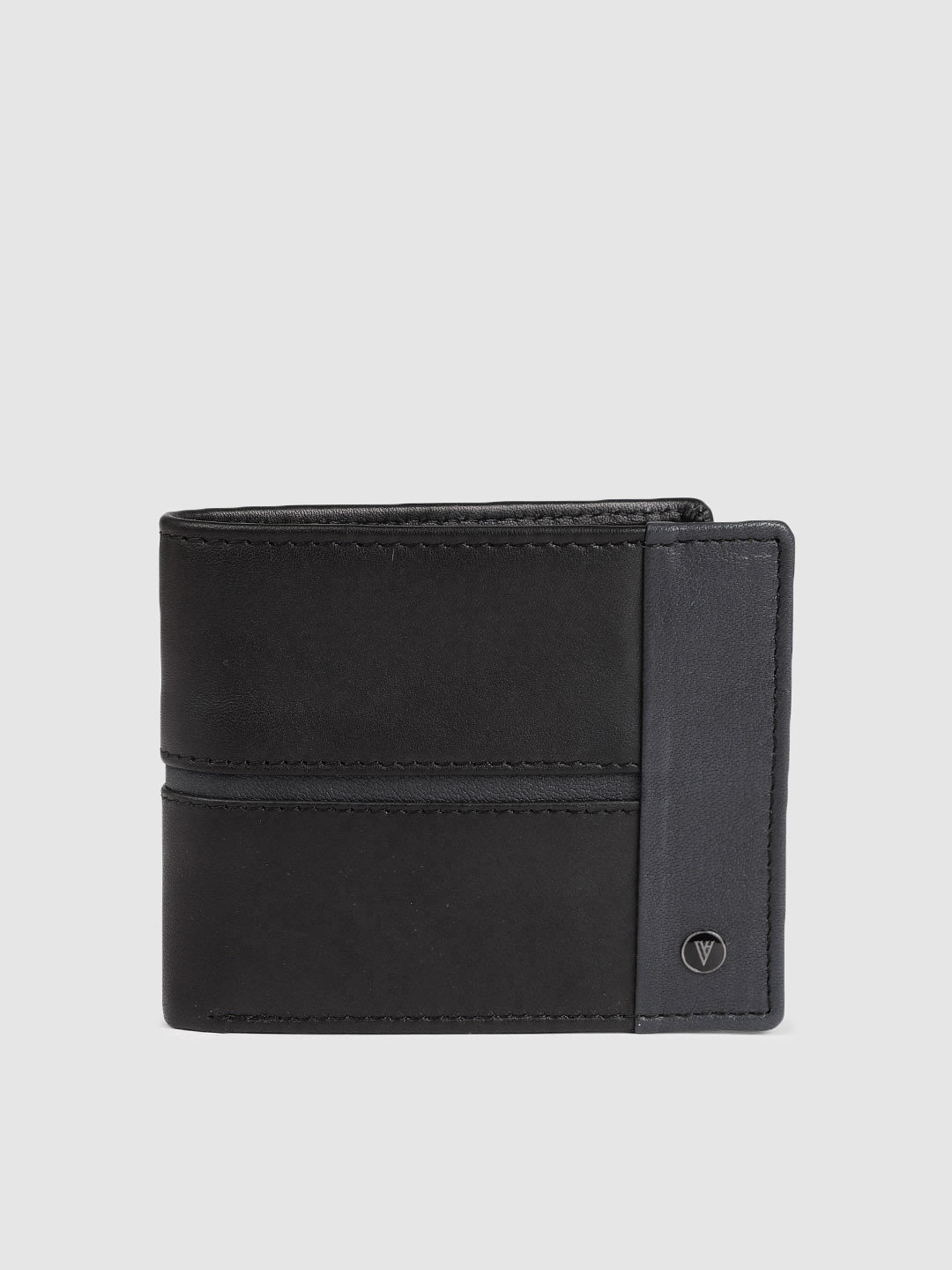 Buy Van Heusen Men Black & Navy Blue Colourblocked Leather Two Fold