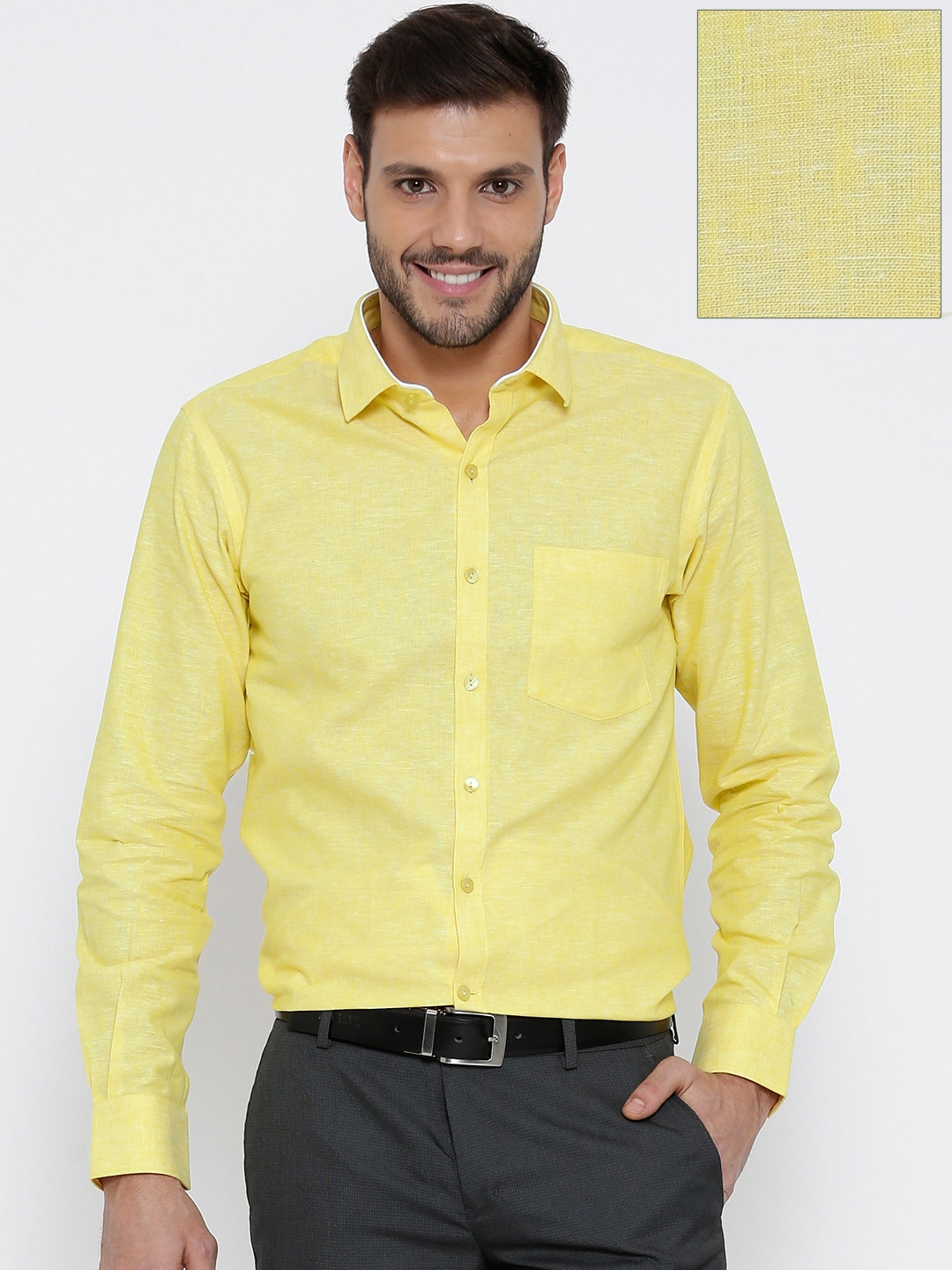 Buy Wills Lifestyle Yellow Linen Blend Slim Formal Shirt - Shirts for ...