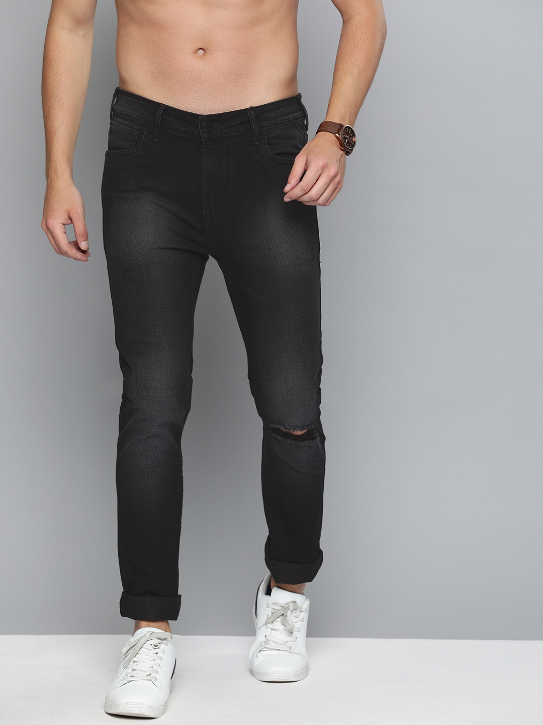 knee cut jeans mens
