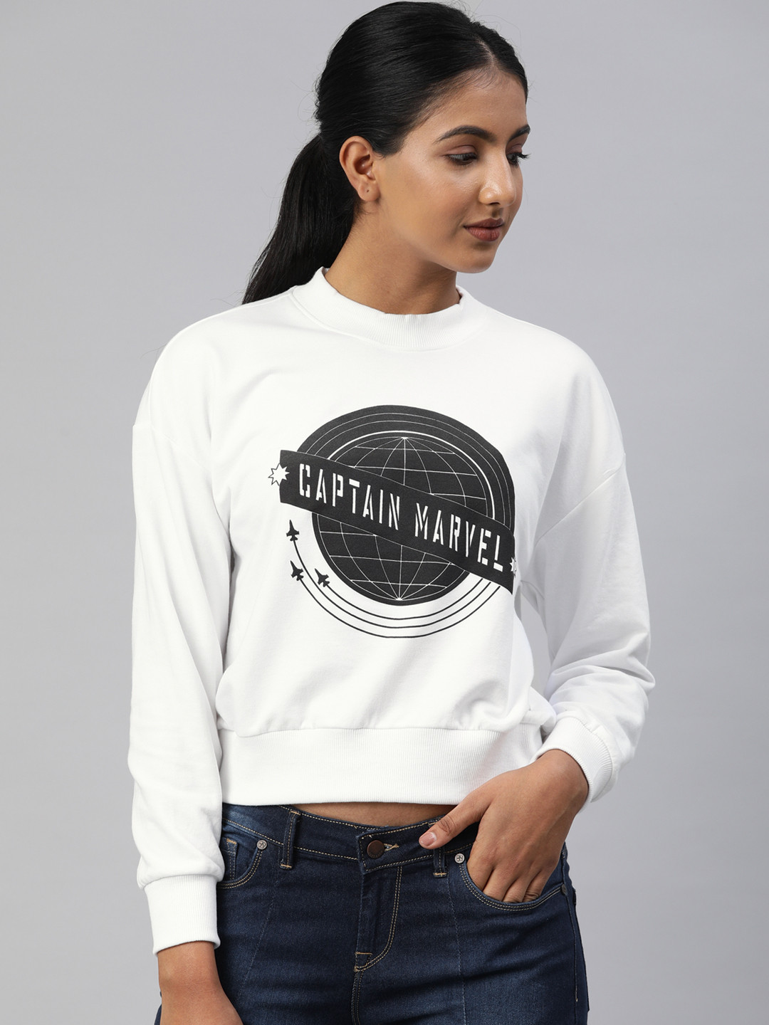 Buy Van Heusen Woman White & Black Captain Marvel Print Sweatshirt - Sweatshirts for Women 
