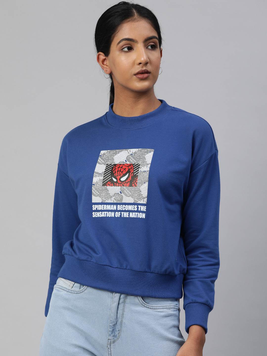 Buy Van Heusen Woman Blue Spider Man Printed Sweatshirt - Sweatshirts for Women 13134656 | Myntra