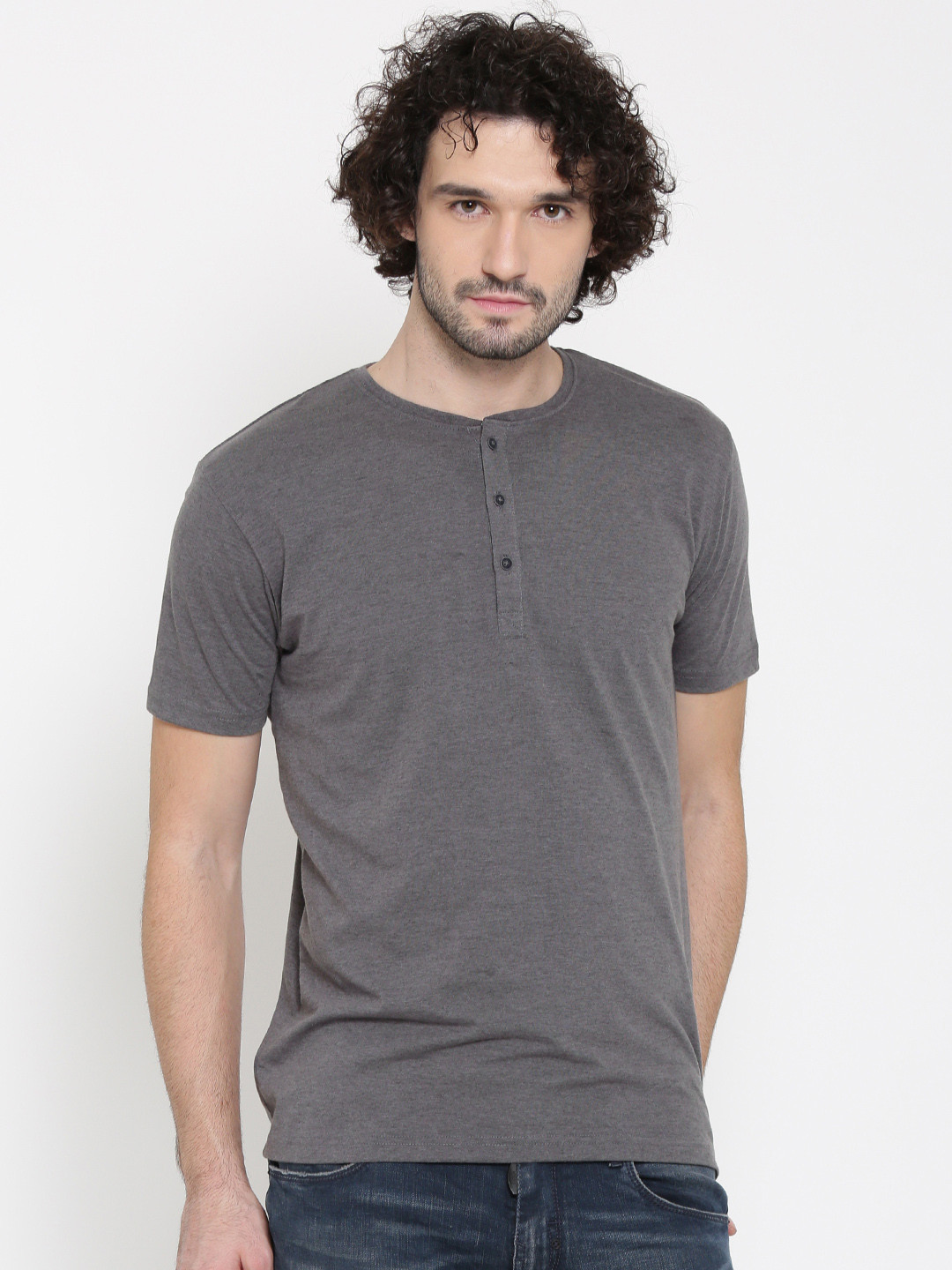 Buy Highlander Grey Melange Henley T Shirt Tshirts for Men 1313940