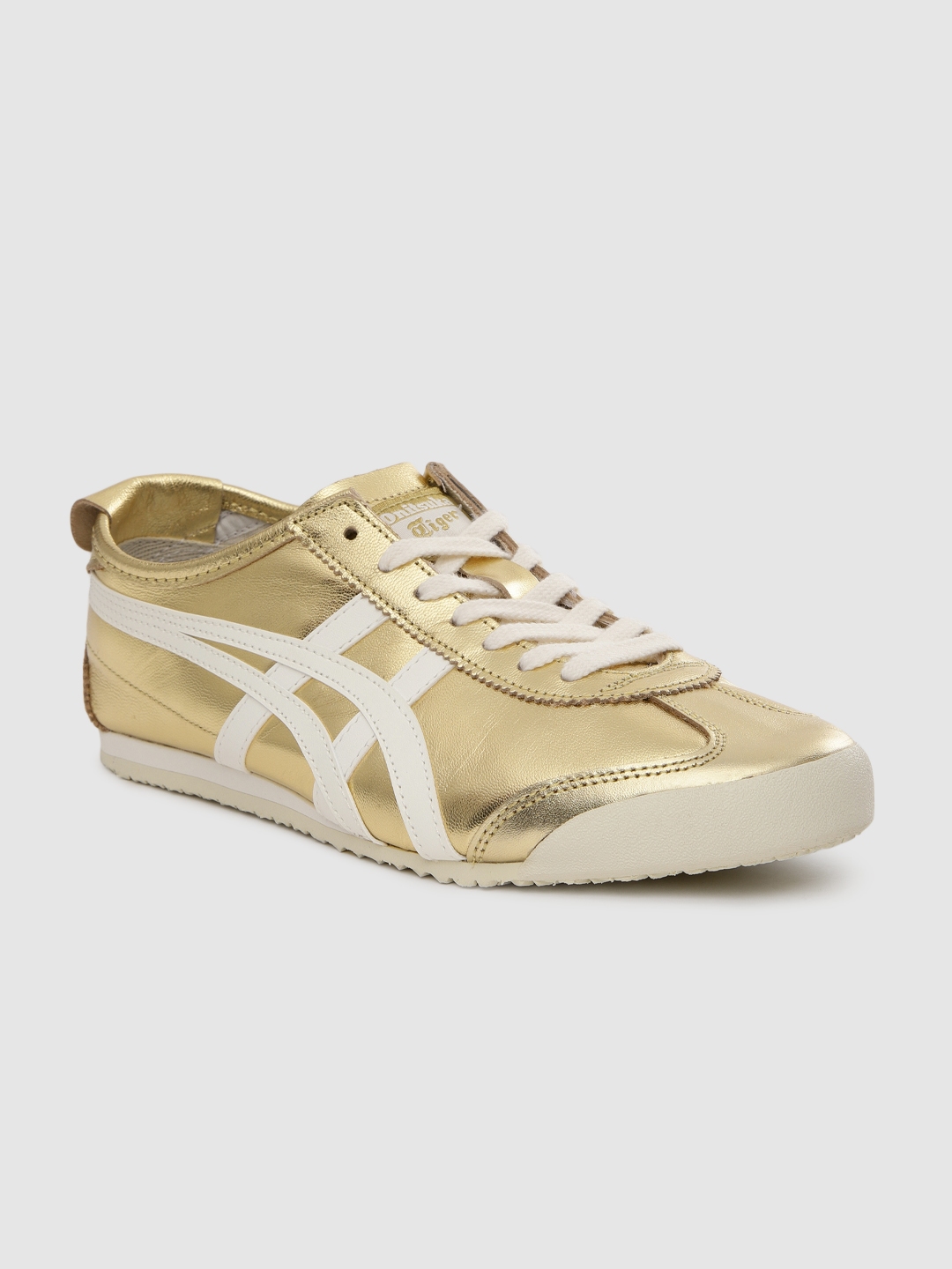 Buy Onitsuka Tiger Unisex Gold Toned Solid Mexico 66 Leather Sneakers ...