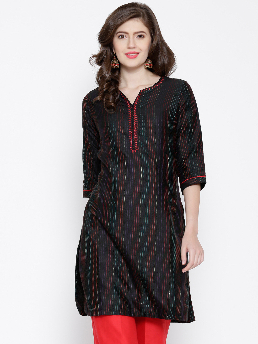 Buy BIBA Black Polyester Embroidered Kurta Kurtas for Women 1314206