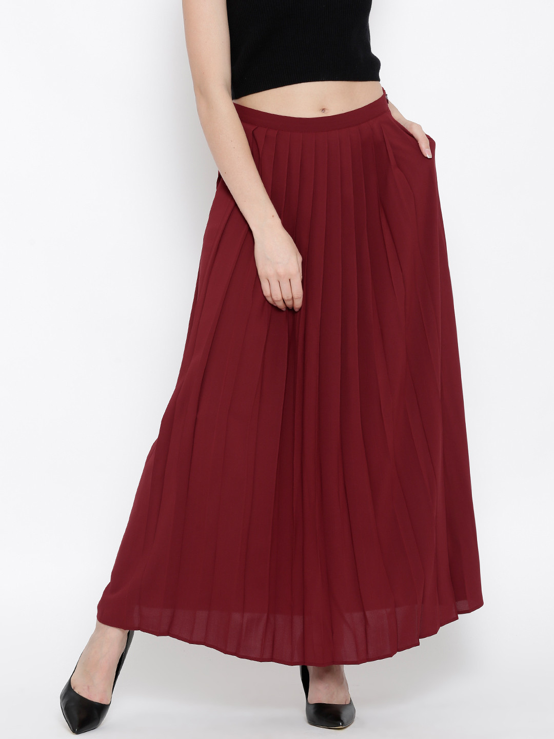 Buy RARE Maroon Pleated Maxi Skirt Skirts for Women 1314212 Myntra