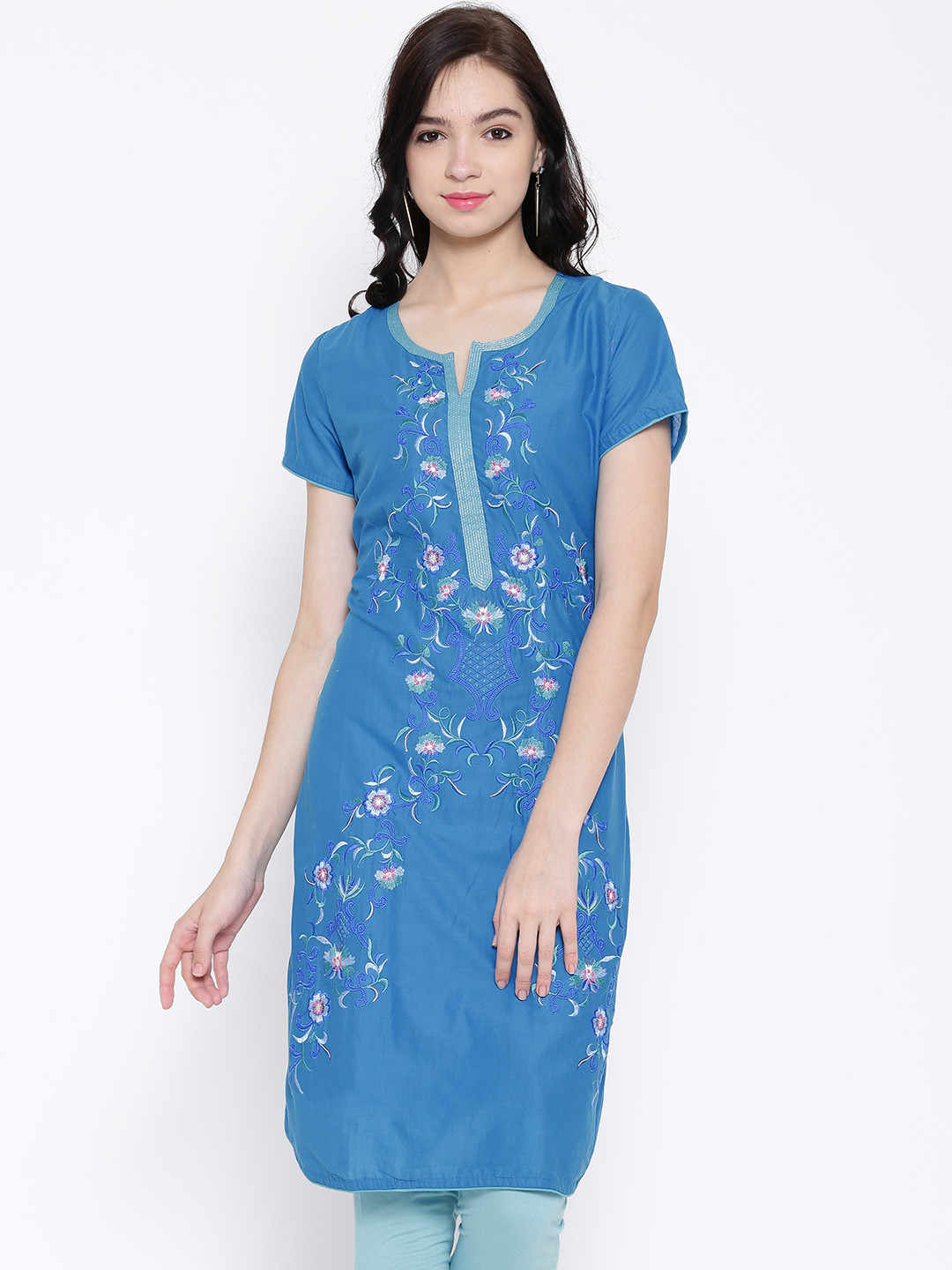 Buy BIBA Blue Embroidered Kurta Kurtas for Women 1314214 Myntra
