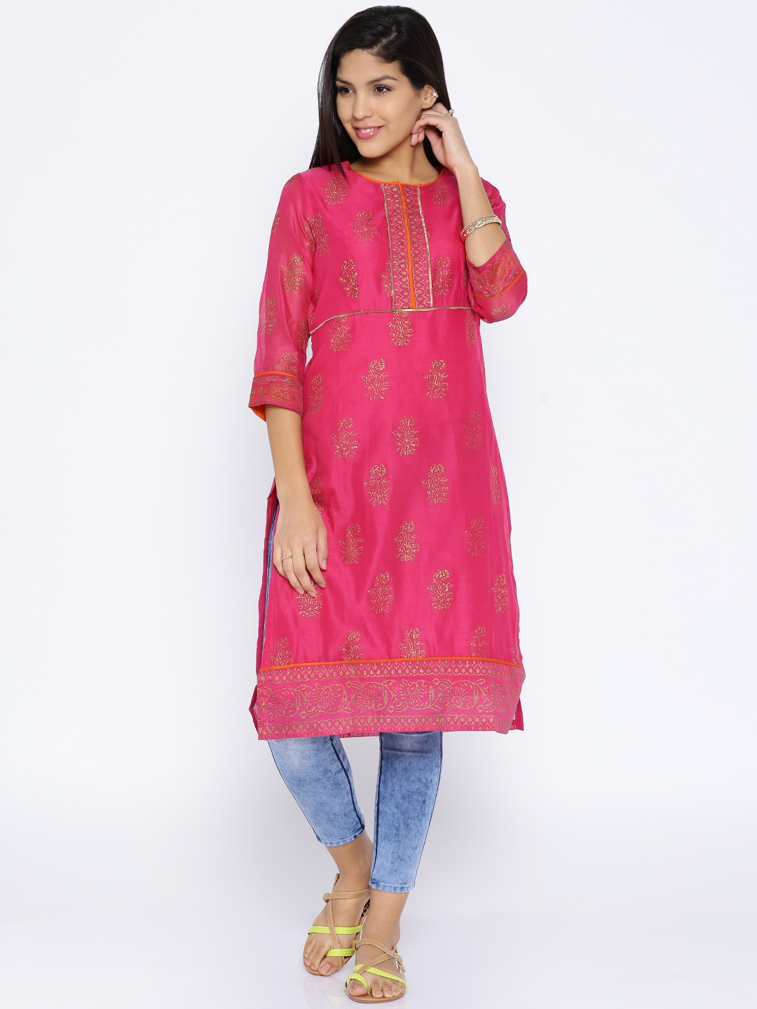 Buy BIBA Pink Polyester Printed Kurta - Kurtas for Women 1314230 | Myntra