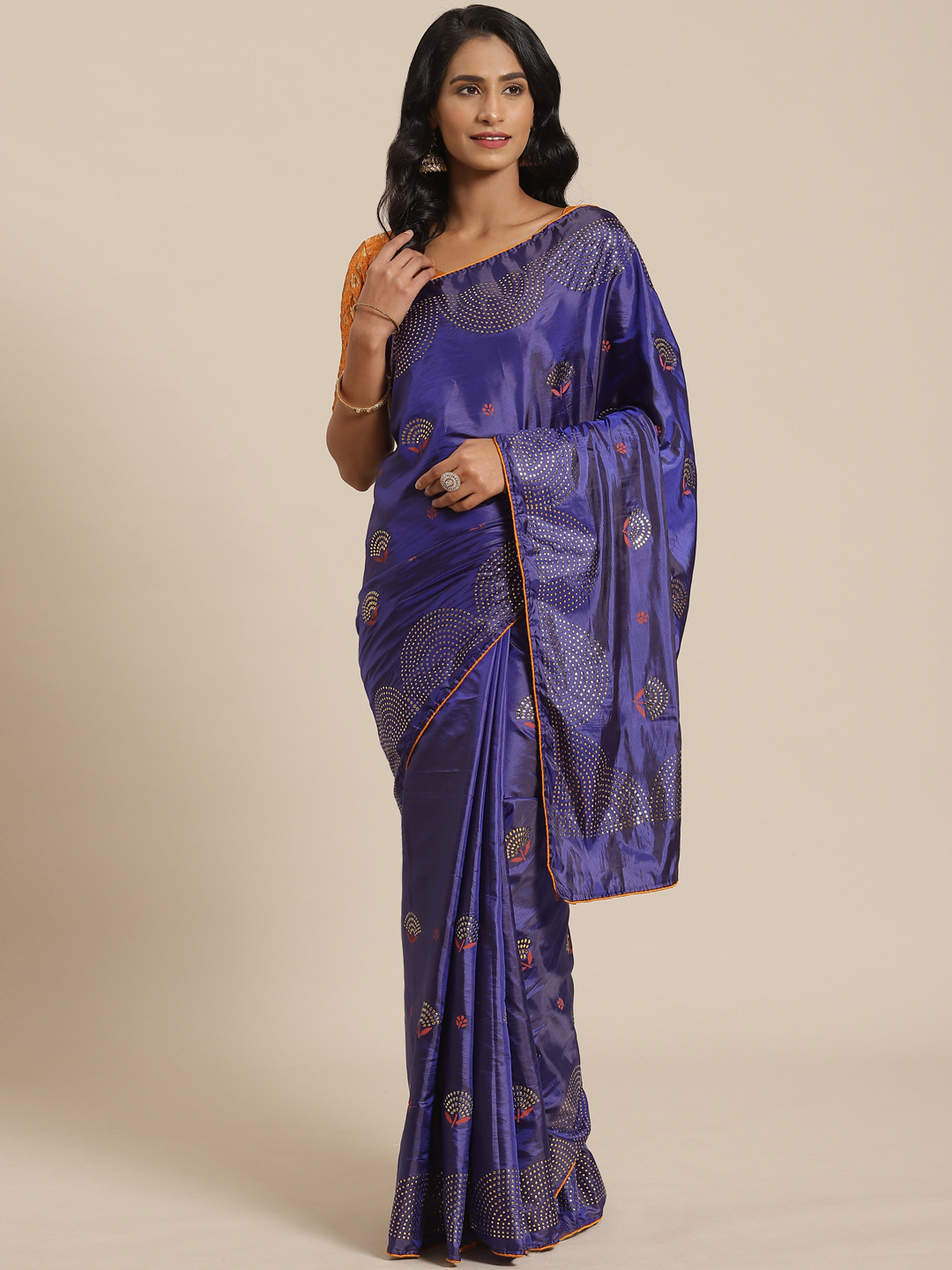 Buy Saree Mall Blue & Golden Embellished Saree Sarees for Women