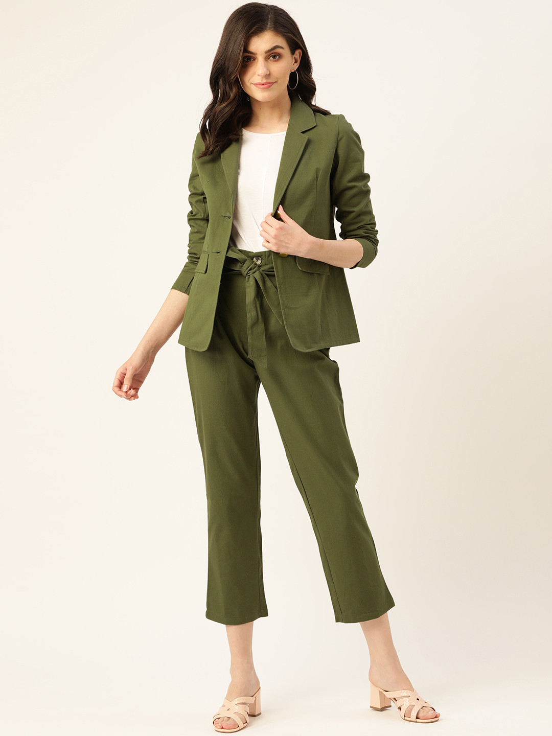 Buy Aayna Women Olive Green Solid 2 Piece Suit Suits for Women