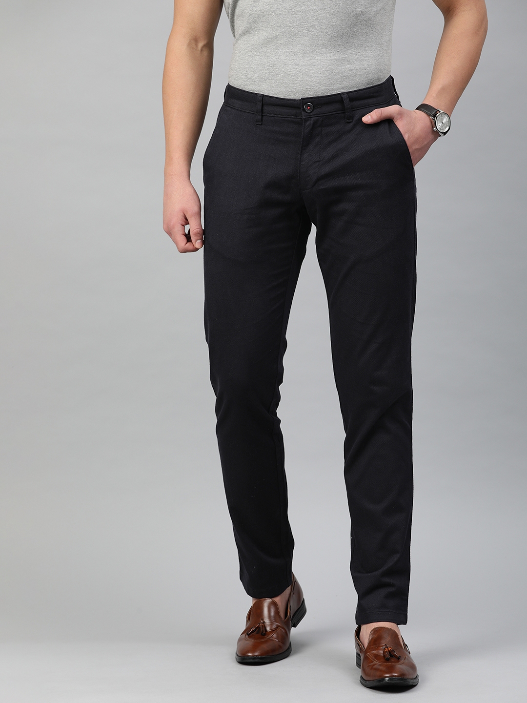 Buy Louis Philippe Sport Men Black Slim Fit Solid Regular Trousers ...