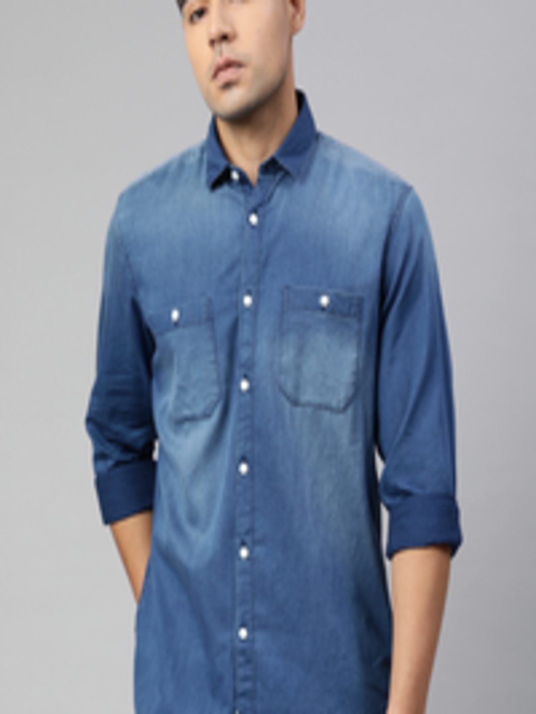 Buy Louis Philippe Jeans Men Blue Slim Fit Faded Denim Casual Shirt ...