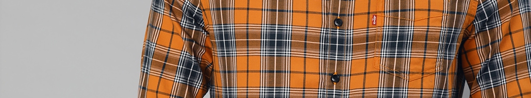 Buy Levis Men Orange & Navy Blue Slim Fit Checked Casual Shirt - Shirts ...