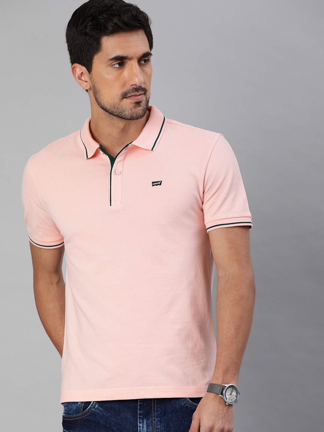 Buy Levis Men Pink Solid Polo Collar Pure Cotton T Shirt - Tshirts for ...
