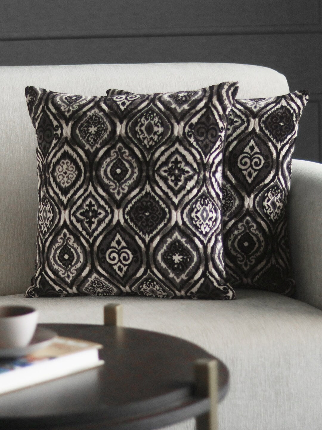 Buy GM Black Set Of 2 Self Design Square Cushion Covers Cushion