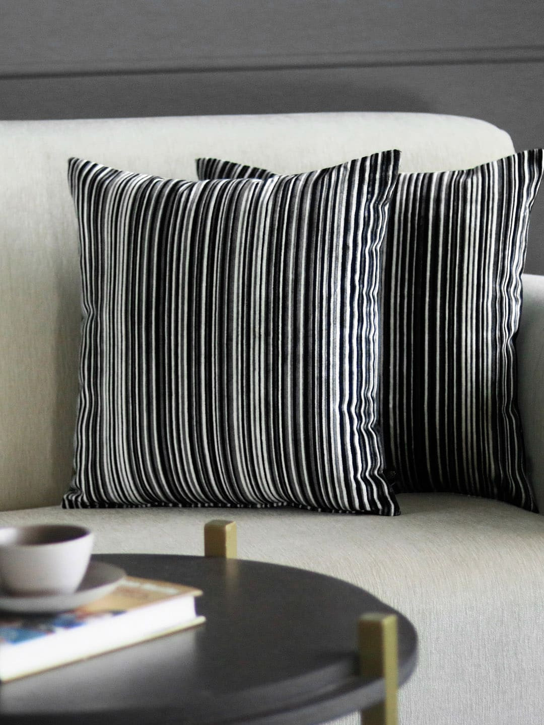 Buy GM Black Set Of 2 Striped Square Cushion Covers Cushion Covers