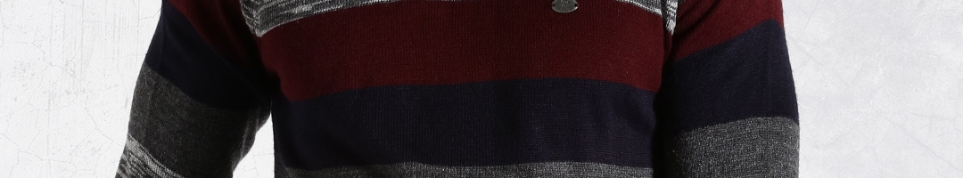 Buy Roadster Maroon & Grey Striped Sweater - Sweaters for Men 1317577 ...