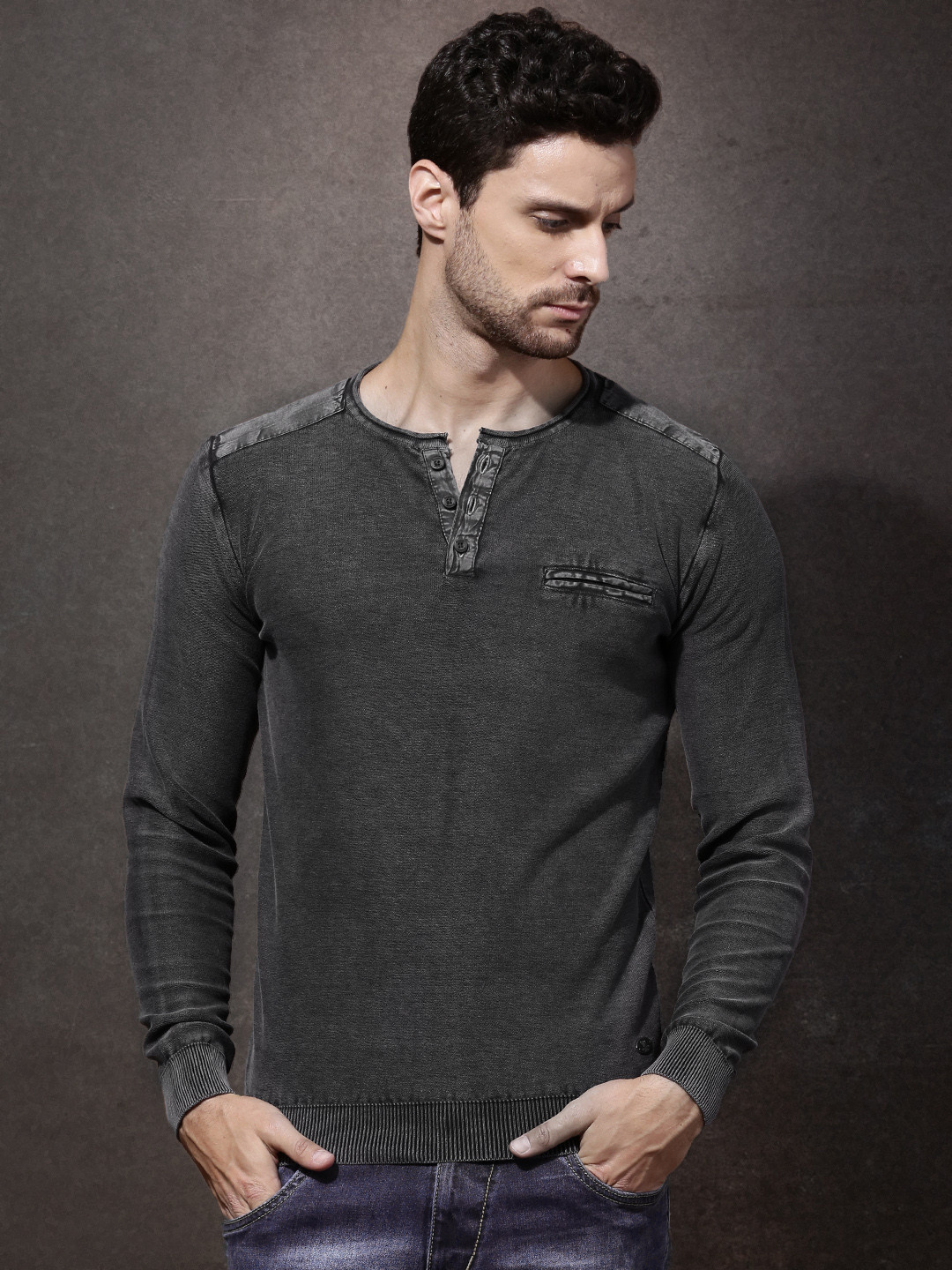 Buy Roadster Men Grey Solid Sweater Sweaters for Men 1317707 Myntra